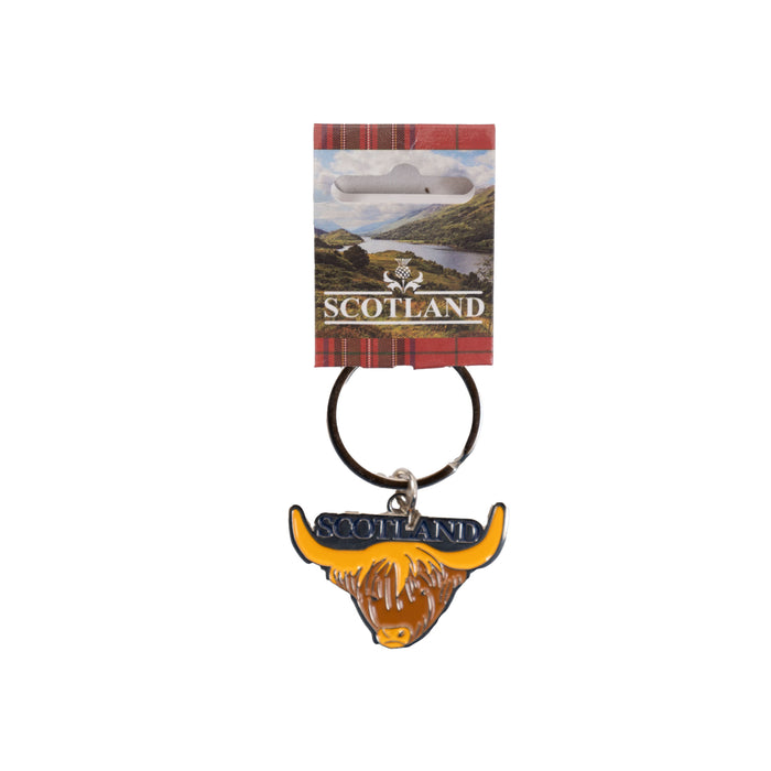 Metal Keyring - Cow Face/ Scotland