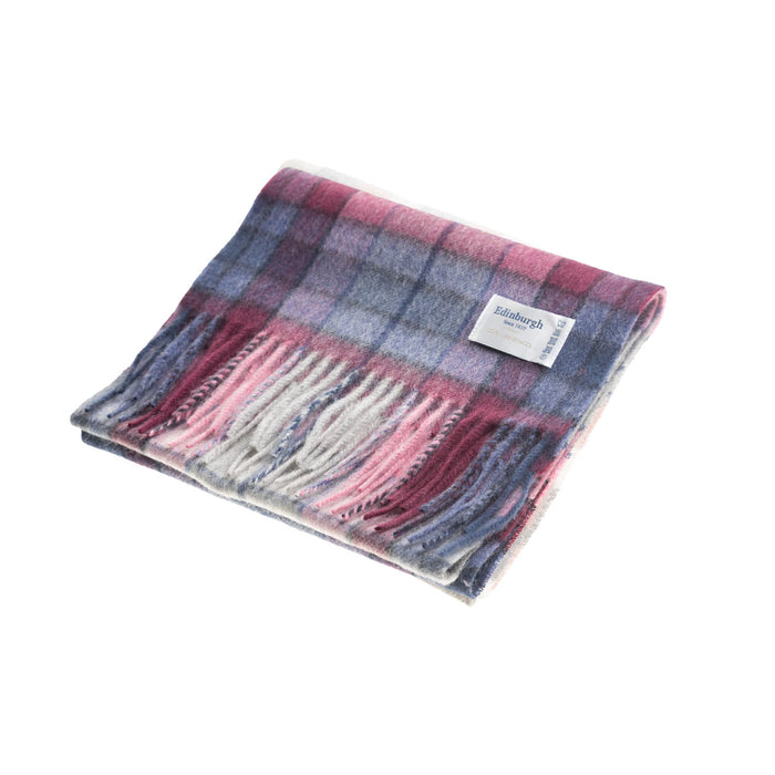 Edinburgh 100% Lambswool Scarf  Tie Dye Check - Navy/Pink
