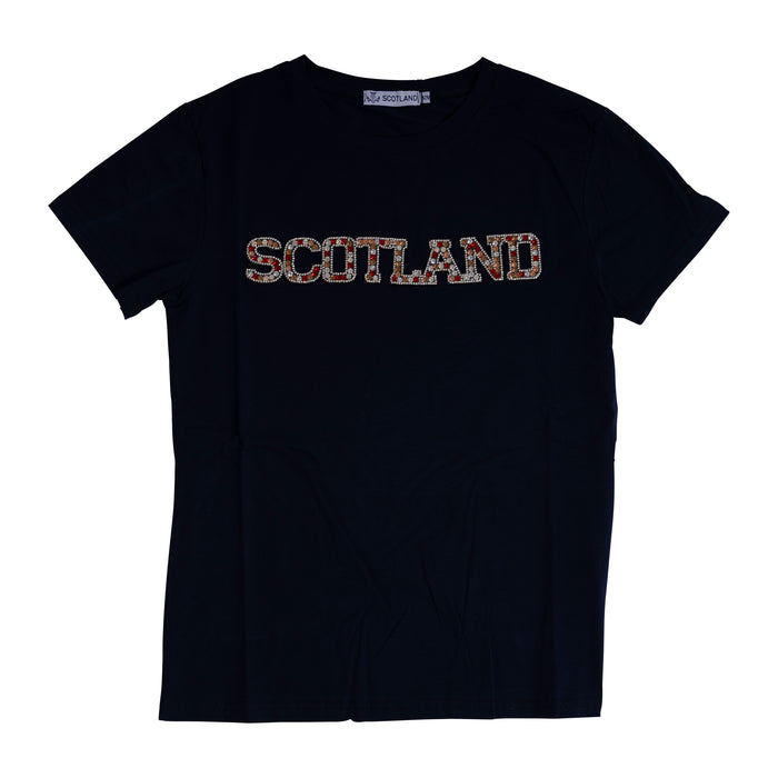 Ladies Diamante Scotland T-Shirt Navy