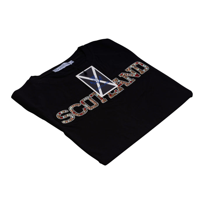 Ladies Diamante Scotland T-Shirt Black