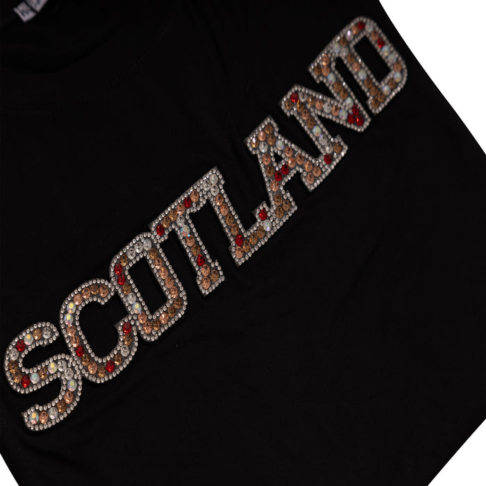 Ladies Diamante Scotland T-Shirt Black