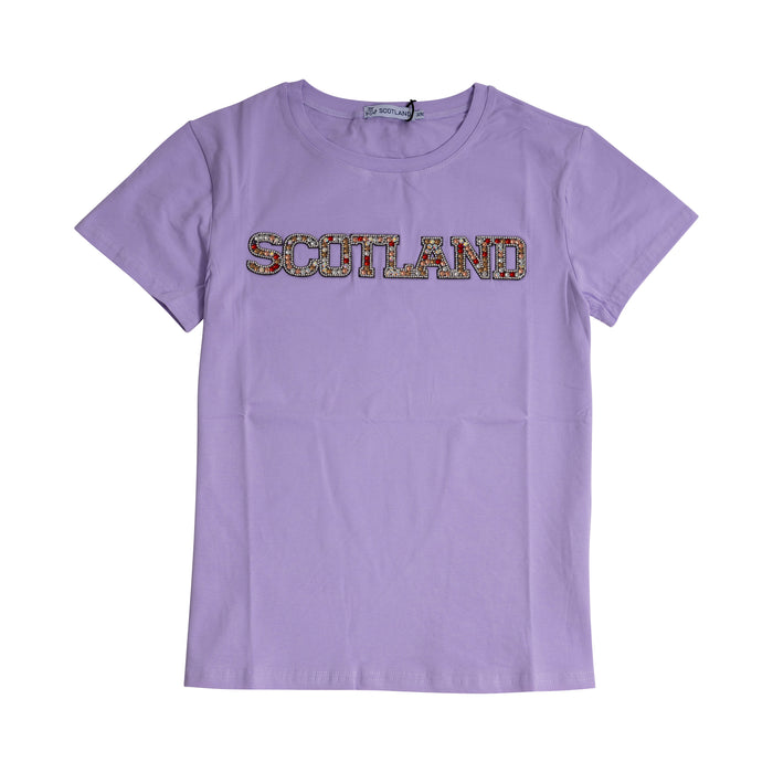 Ladies Diamante Scotland T-Shirt Lilac