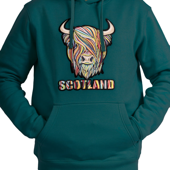 Adults Pastel Highland Cow Hooded Top Teal
