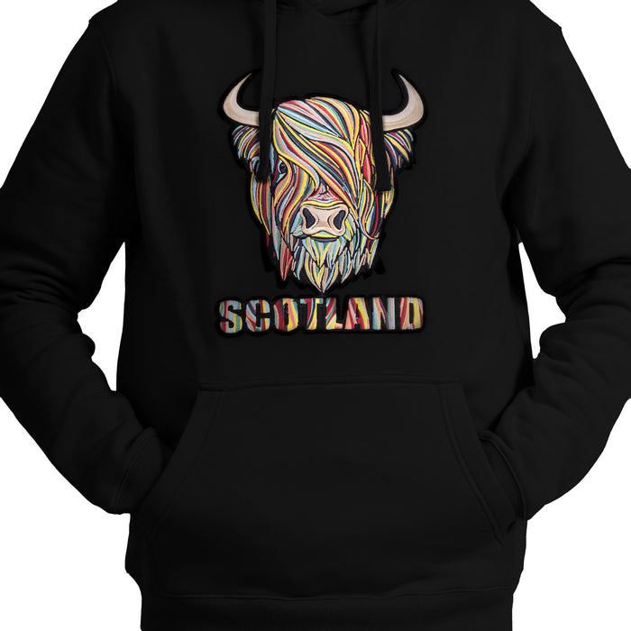 Adults Pastel Highland Cow Hooded Top Black