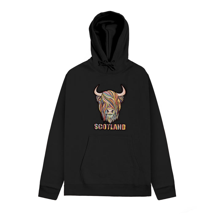 Adults Pastel Highland Cow Hooded Top Black