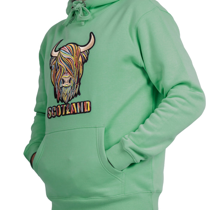 Adults Pastel Highland Cow Hooded Top Green
