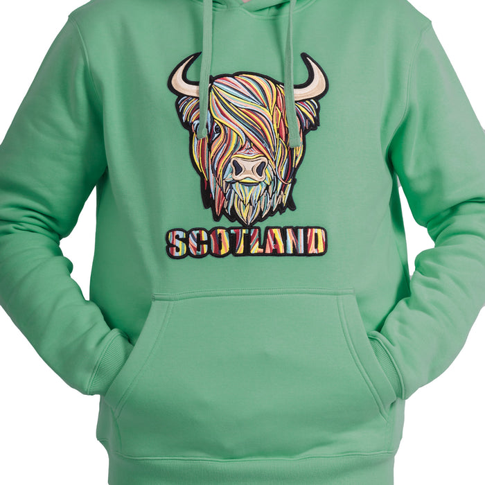 Adults Pastel Highland Cow Hooded Top Green