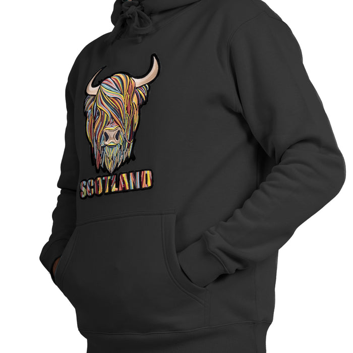 Adults Pastel Highland Cow Hooded Top Charcoal
