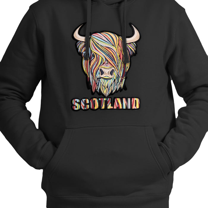 Adults Pastel Highland Cow Hooded Top Charcoal