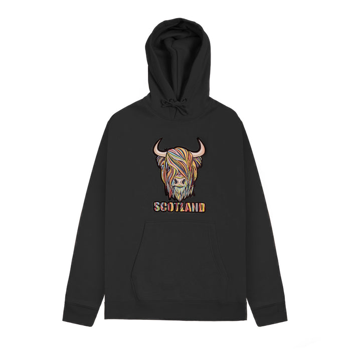 Adults Pastel Highland Cow Hooded Top Charcoal