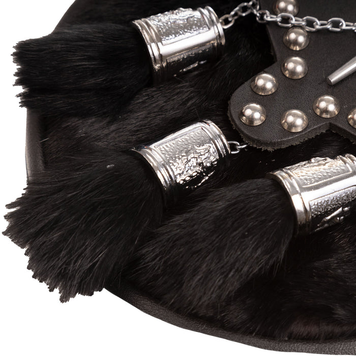 H/D Studded Pin & Chain Sporran Rabbit Fur (Black)