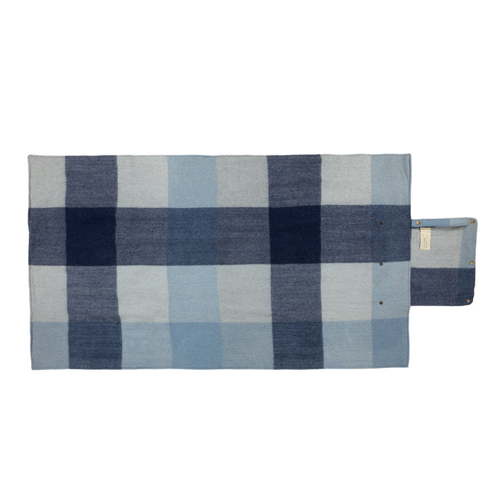 Block Check Foldaway Blanket Light Blue