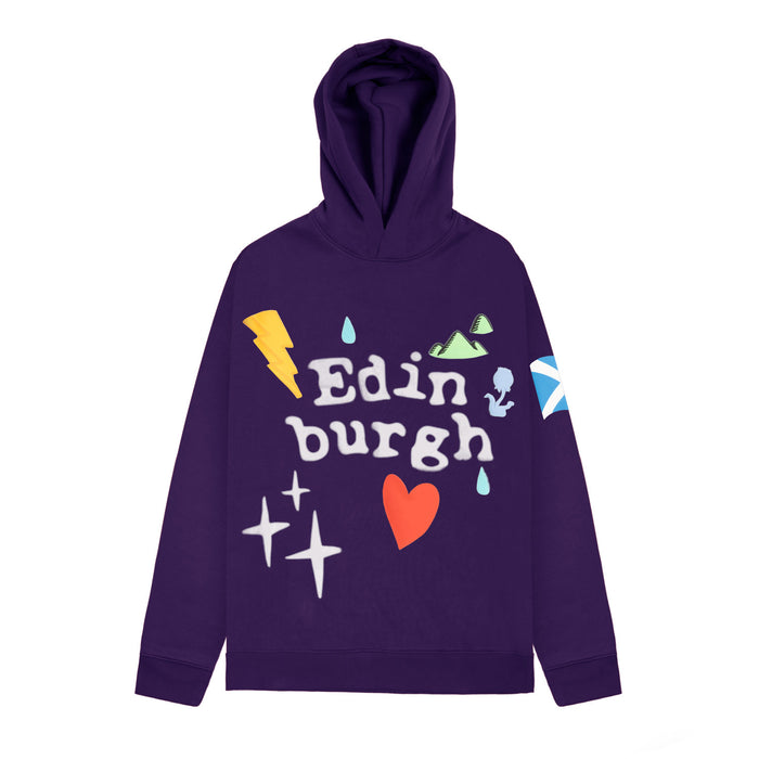 Adults Edin 3D Puff Printed Hooded Top Purple