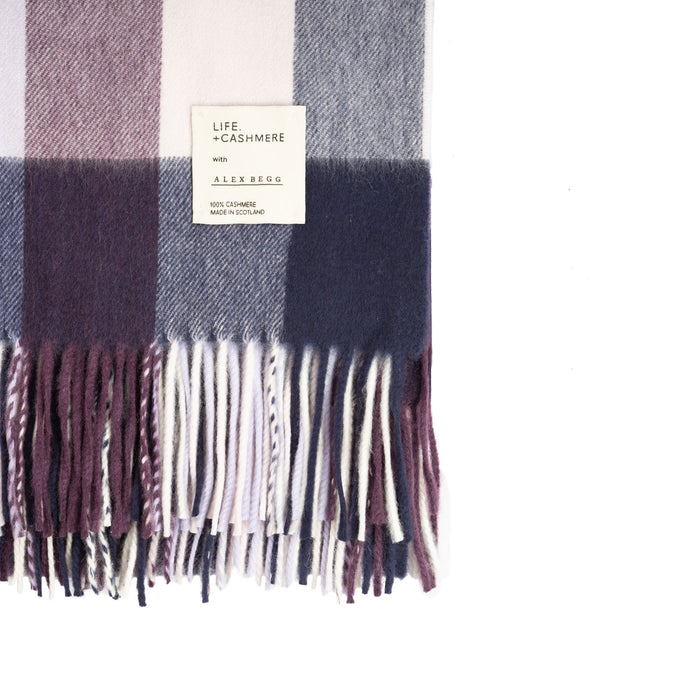 Pure Cashmere Tartan Blanket Block Check Pink