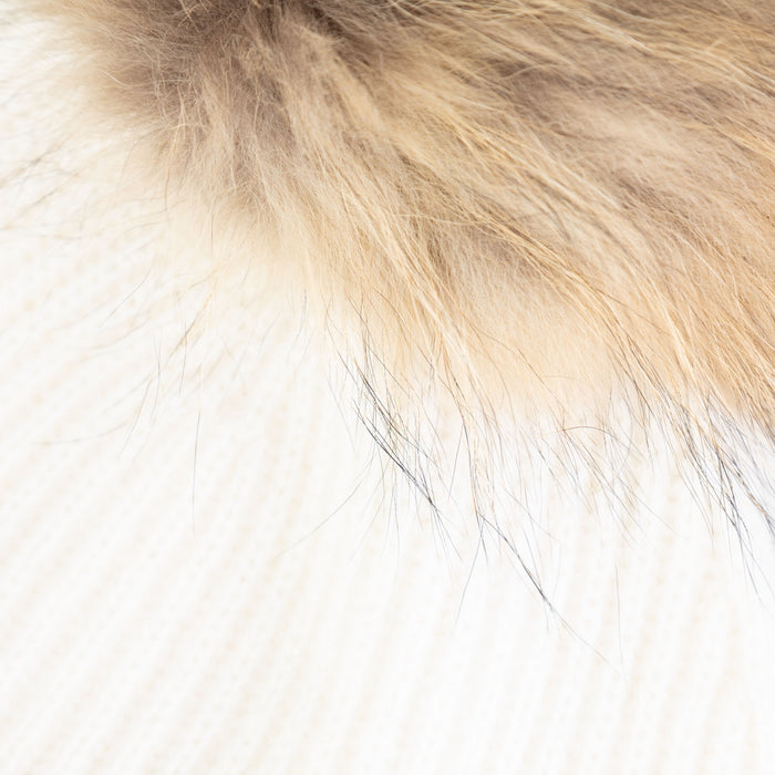100% Cashmere Ladies Rib Hat With Pom Xl Cloud Dancer/Natural Pom