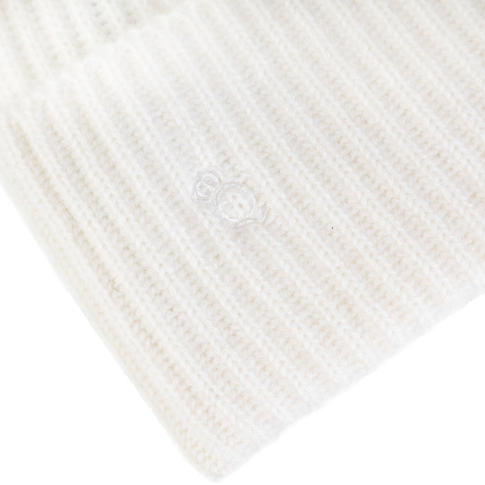 100% Cashmere Ladies Rib Hat With Pom Xl Cloud Dancer/Natural Pom