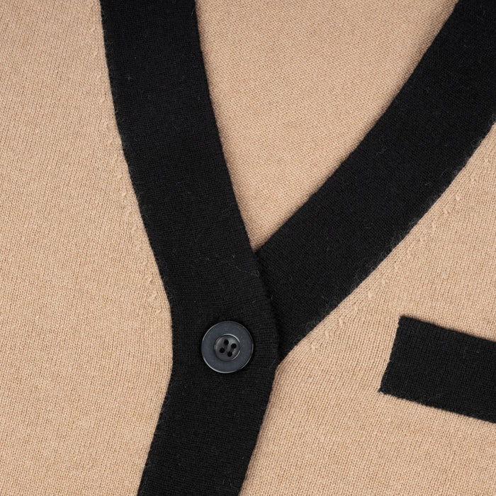 100% Cashmere Contrast Cardi Hazel/Black