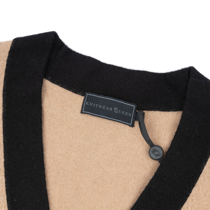 100% Cashmere Contrast Cardi Hazel/Black