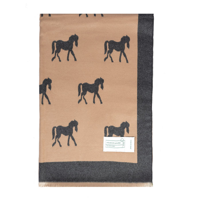 New Horse Super Soft Stole Dk Beige/Dk Grey