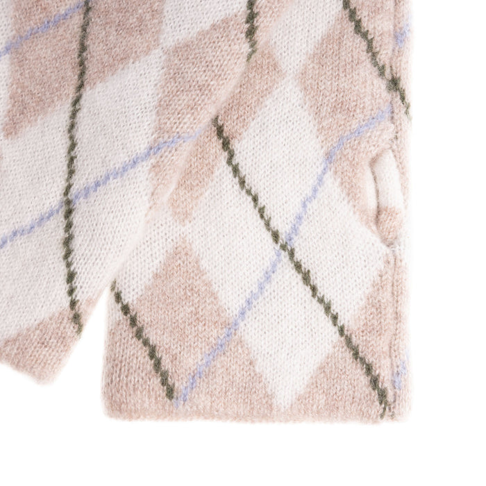 100% Luxury Cashmere Argyle Glove Beige White