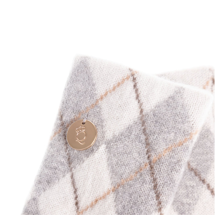 100% Luxury Cashmere Argyle Glove White Grey