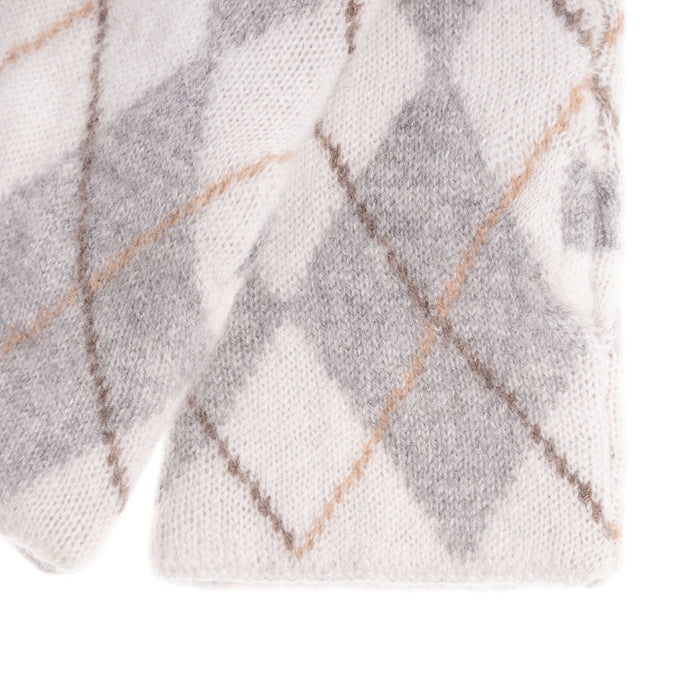100% Luxury Cashmere Argyle Glove White Grey