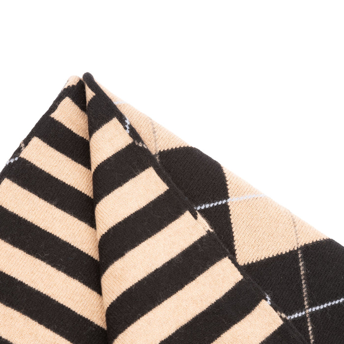 100% Luxury Cashmere Argyle Scarf Black Camel