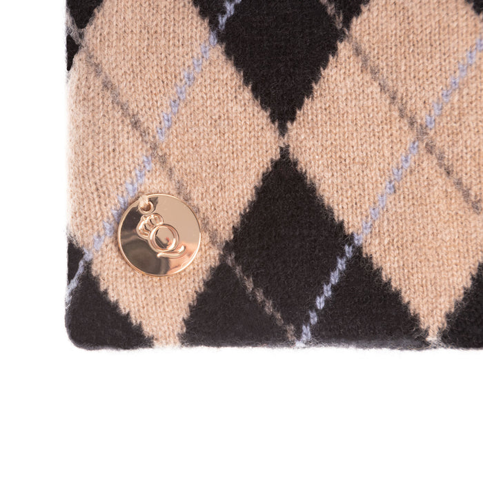 100% Luxury Cashmere Argyle Headband Black Camel