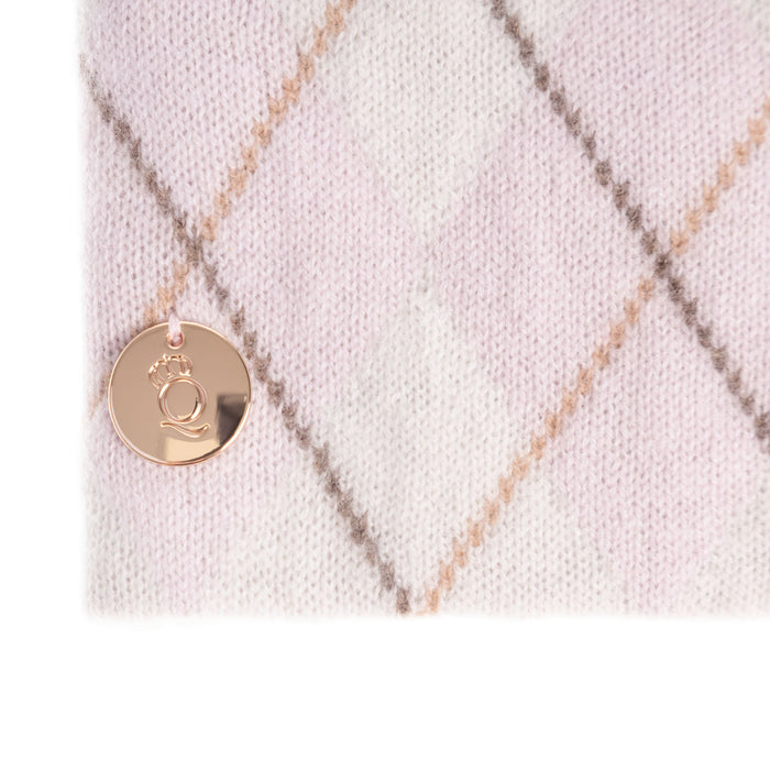 100% Luxury Cashmere Argyle Headband Pink White