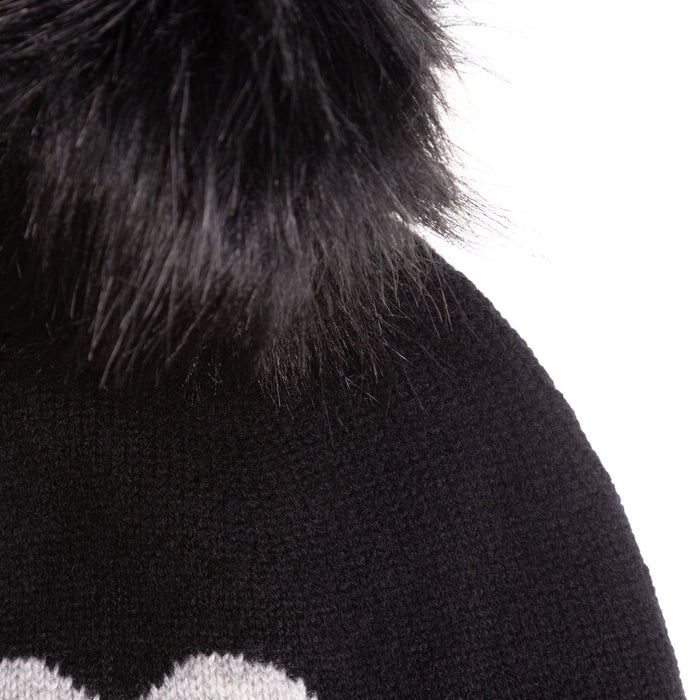 30% Cashmere Motif Hat With Ff Pom Black And Pearl