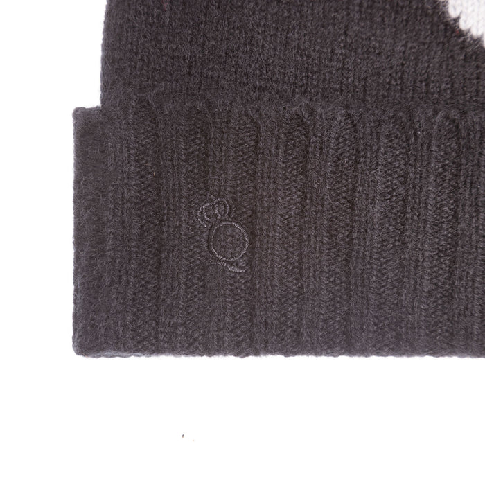 30% Cashmere Motif Hat With Ff Pom Black And Pearl