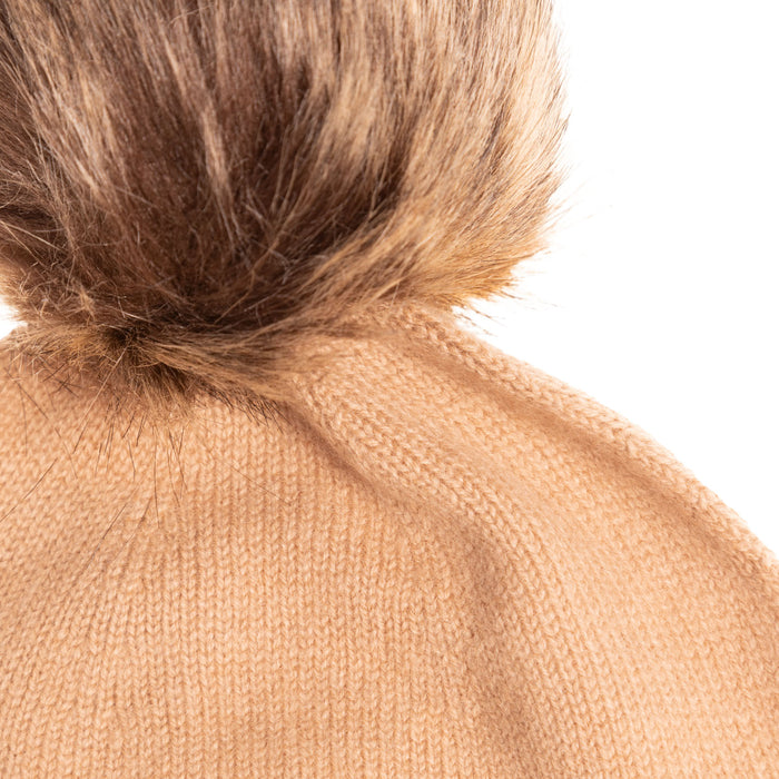 30% Cashmere Motif Hat With Ff Pom Hazelnut And Cloud
