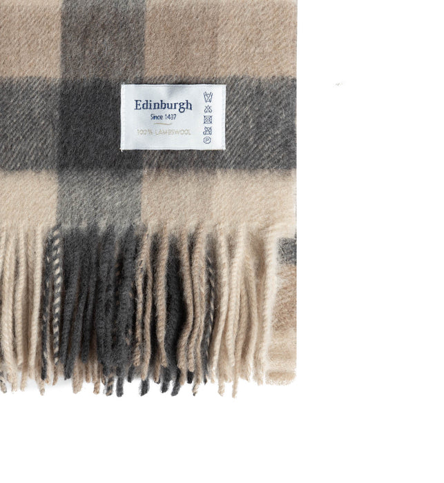 Edinburgh Lambswool Stole Big Check Natural Brown