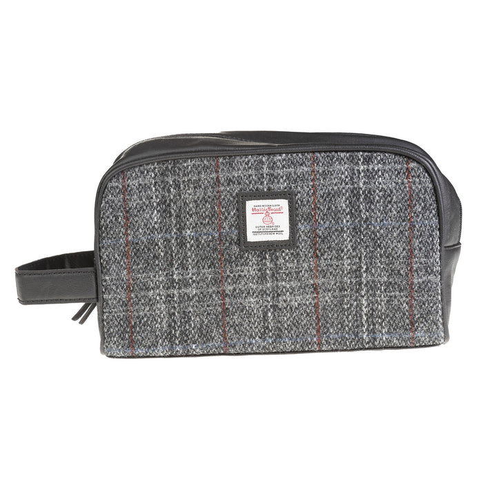 Ht Vegan Leather Wash Bag Grey & Red Check / Black