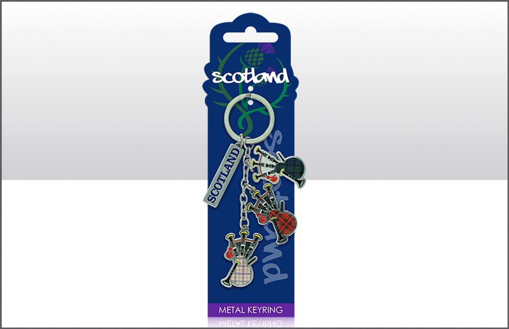 Scot Tartan Bagpipes Charm Keyring