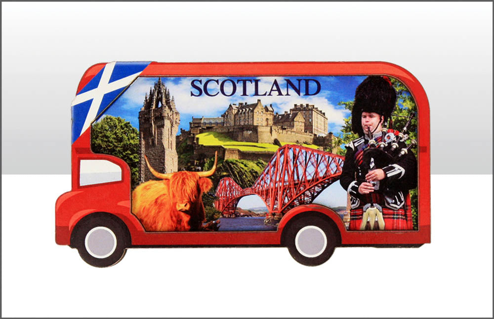 Scotland Montage Bus Wood Magnet