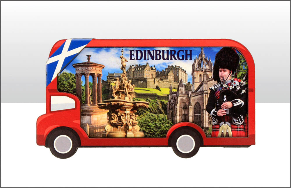 Edinburgh Montage Bus Wood Magnet