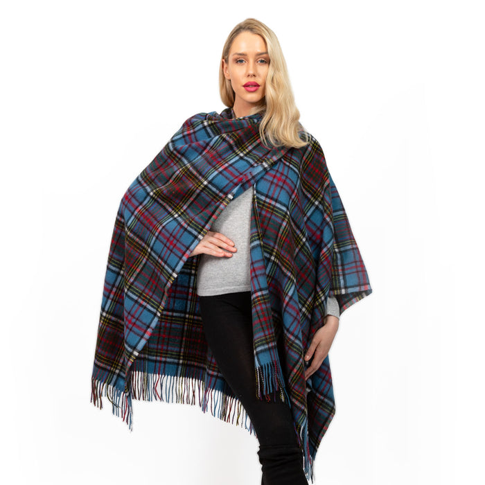 Edinburgh Lambswool Long Tartan Cape Mill Check Pink