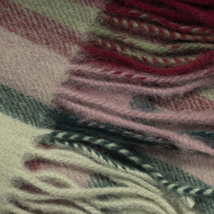 Edinburgh 100% Lambswool Tartan Scarf Myriad Check - Khaki/Bordeaux