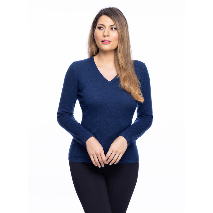 Women's 100% Cashmere V-Neck Jumper Dunedin Cashmere Astral