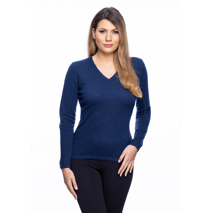 Women's 100% Cashmere V-Neck Jumper Dunedin Cashmere Astral