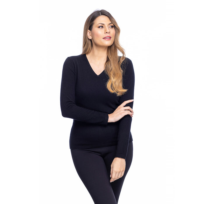 Women's 100% Cashmere V-Neck Jumper Dunedin Cashmere Black