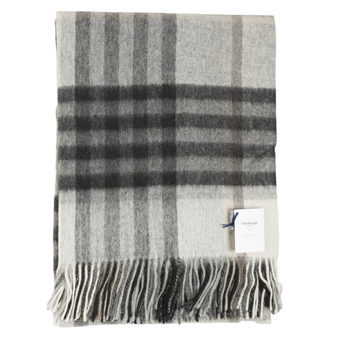 100% Lambswool Blanket Mill Check Navy