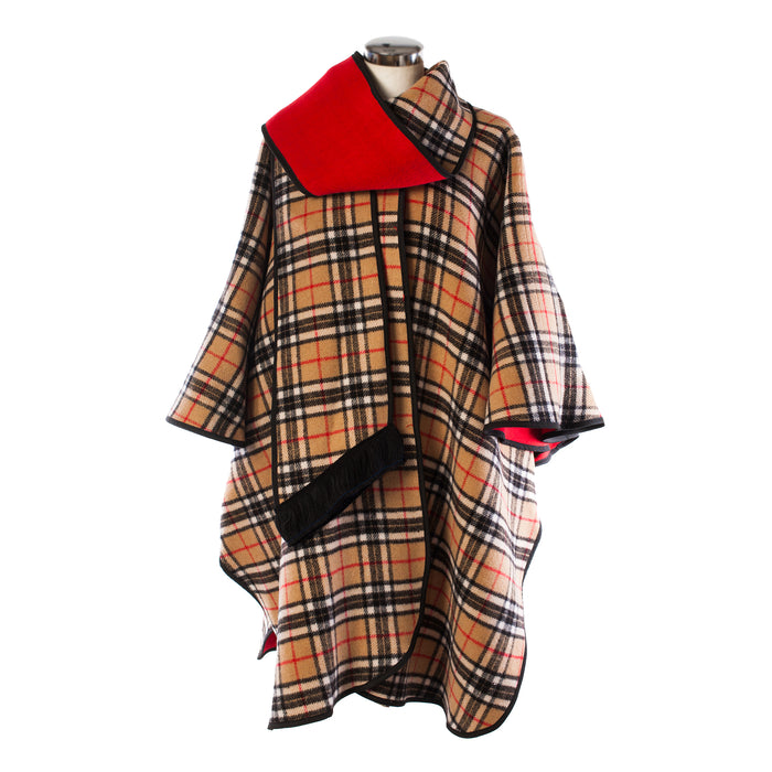 Ladies Wool Blend Reversible Cape Red