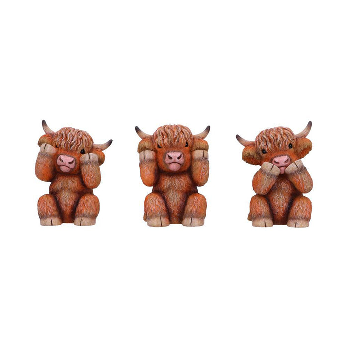 Three Wise Highland Cows 9.6Cm