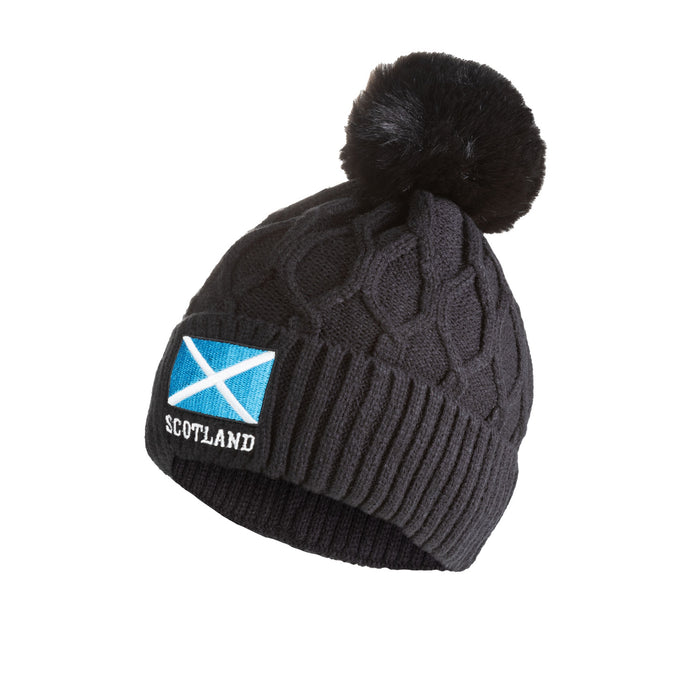 Cable Knit Bobble Hat Flag Logo