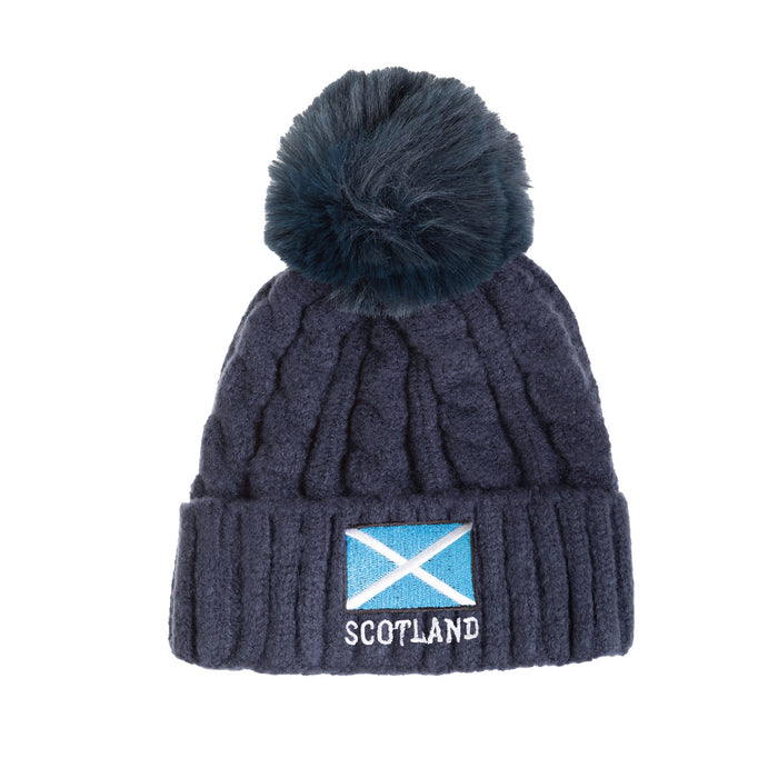 Cable Knit Bobble Hat Flag Logo