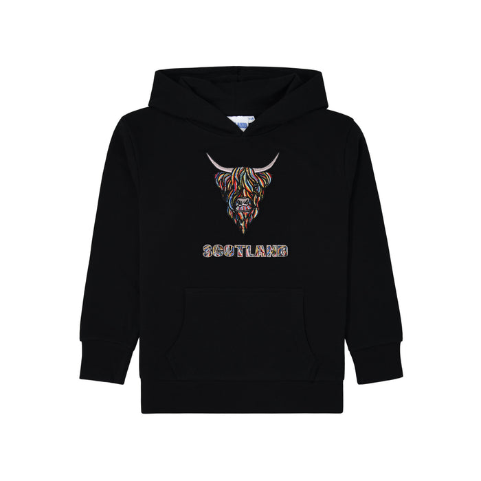Kids Colourful Highland Cow Emb Hoodie