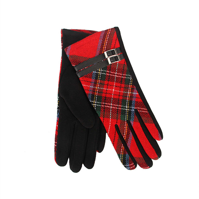 Ladies Tartan Buckle Gloves