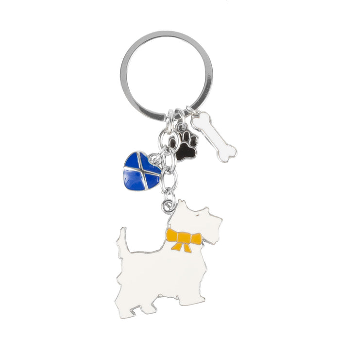 Scottie Dog Heart Paw Bone Keyring